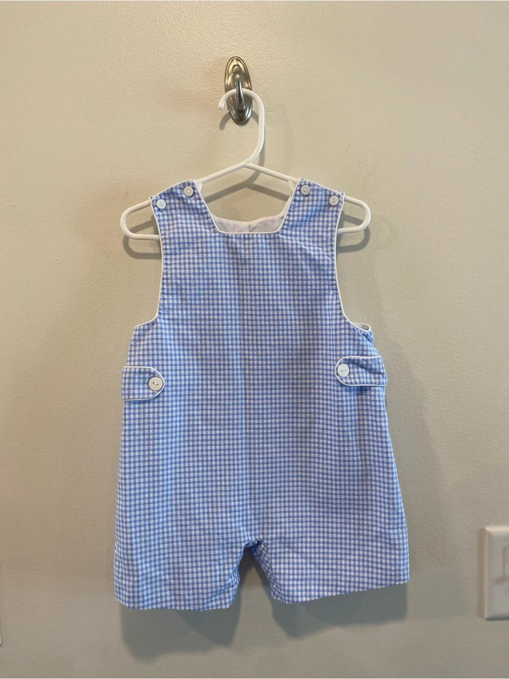 Anavini hand smocked boys Jon Jon shortall romper size 18 months blue gingham